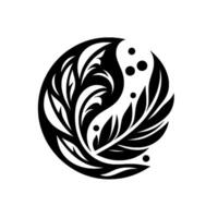 YinYang Symbol A stylized black and white circular composed of floral and leafy elements, punctuated by scattered dots against a clean white background. vector