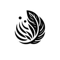 Abstract Black and White Feather with Curved Elements and Dots on a White Background, Symbolic Composition. vector