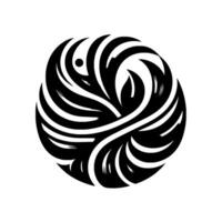 A spherical, abstract of black and white, curvilinear elements with a central dot and implied organic shapes. vector