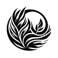 Abstract Black and White Floral A circular composition featuring stylized leaves and foliage, creating a modern, elegant, and minimalist aesthetic. vector