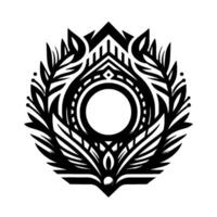 Intricate Black and White Geometric Mandala with LeafLike Elements, a Central Circle, and a Symmetrical on White Background. vector