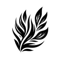 Bold Black White Botanical A stylized depiction of an organic leaf formation, symmetrical in its arrangement against a pristine white background. vector