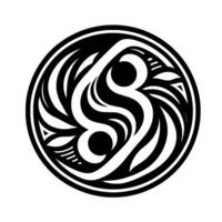 Circular Black and White Artistic Emblem Abstract Swirls, Organic Shapes, and Modern in a Symmetrical Composition. vector