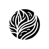 Black and white, stylized botanical illustration of a leaflike inside of a circle, elegant simplicity. vector