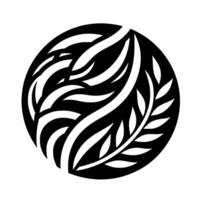 Bold Black and White Circular Featuring Flowing, Abstract Organic Forms and Leafy Sprig Element. vector