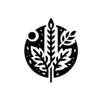 Stylized Black and White Circular Composition Featuring Wheat and Leafy Elements, Suggesting Growth and Nature. vector