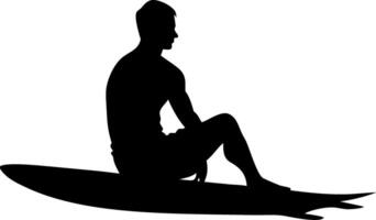 Silhouette of a Surfer Sitting on a Surfboard Perfect for Beach and Ocean Themed Designs vector