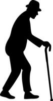 Elegant Silhouette of an Elderly Man Walking with Cane Stylish Vintage Design for Various Uses vector