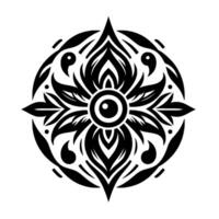 Symmetric Black and White Floral Mandala with Central Eyelike Motif, Decorative Patterns and Geometric Elements. vector