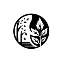 Circular, Minimalist Black White Stylized Trees Leafy Branch, Symbolic of Nature Growth, Set Within an Elegant . vector