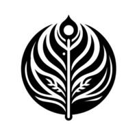 Symmetrical Black White Circular Emblem Stylized Leaf Wheat , Symbolizing Nature, Harmony, and Elegance. vector