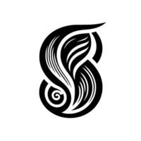A bold, black and white abstract , resembling a stylized letter S with flowing, organic forms and decorative lines on a white background. vector