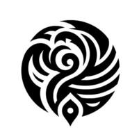 Abstract Black and White Circular Emblem with Swirling, Organic Shapes and EyeLike Detail, Isolated on White Background. vector