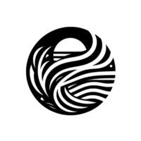 Abstract black and white circular featuring intertwined lines and shapes, evoking movement, possibly representing wind and water. vector
