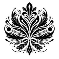 Ornate Black and White Floral Mandala with Symmetrical Leaf and Curl Motifs on a White Background. vector