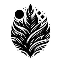 Intricate Black and White Leaf with Geometric Accents and Dot Detailing, Symbolizing Natures Harmony vector