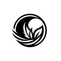 Abstract Black White Circular with stylized leaves and curved elements, resembling a modern, organic emblem on white. vector