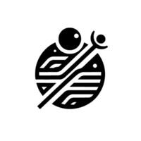 Abstract black and white featuring a circular shape with stylized elements including a sphere, lines, and a stafflike component, creating a modern and geometric composition. vector
