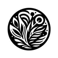 Intricate Black and White Floral Mandala, Circular Composition, Ornamental , Detailed Leaf Structures, Symbolic Imagery, Geometric Elements, Abstract Interpretation. vector