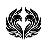Symmetrical Black and White Abstract Floral Wing with Leaflike Structures, Minimalist Artistic . vector