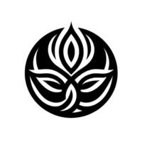 Black and White Minimalist Floral Within Circle, Symbolic of Growth, Balance, and Serenity. vector