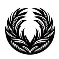 Symmetrical Black and White Feathered Circle Organic and Abstract Composition on Plain White Backdrop vector