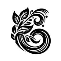 Intricate Black and White Floral Scroll with Leaves, Dots, and Swirls, Isolated on White Background. vector