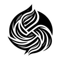 Abstract black and white tribal , a stylized emblem with layered organic shapes forming a symmetrical visual. vector