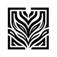 Symmetrical black and white featuring an abstract floral arrangement within a square frame, evoking nature and balance. vector