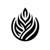 Abstract Monochrome Plant Emblem Featuring Symmetrical Leaf with Curved Lines and a Droplike Shape, Isolated on White. vector