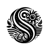 Intricate Black and White Circular Featuring Floral and Geometric Elements, a Decorative Symbol vector