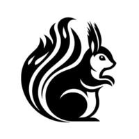 A stylized black and white squirrel emblem featuring flowing tail, bold lines, and a minimalist against a clean white background. vector