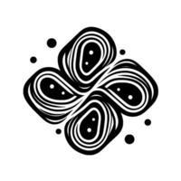 Abstract Black and White Floral Pattern with Swirling Lines, Ovals, and Floating Dots on White Backdrop. vector