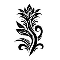 Intricate Black White Floral with Curvilinear Elements and Detailed Leafy Patterns. vector