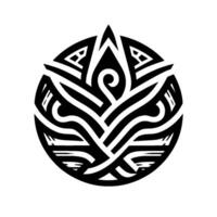 Geometric Circular Intricate Black and White Pattern Resembling a Stylized Flower or Emblem with Swirls. vector