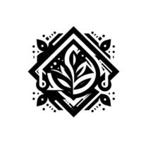 Black and White Geometric Leaf within a Rhombus and Dot Frame, Symbolic of Nature, Harmony, and Modern Art vector