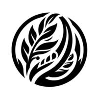Bold Black and White Circular Featuring Intertwined Leaves and Curved Lines, Creating a Modern, Natural Emblem. vector