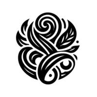 Intricate Black and White Circular Composition with Leafy Swirls, Spirals, and Naturalistic Organic Forms Against White Background. vector