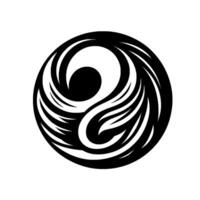 Symmetrical YinYang Symbol with Fluid Lines, a Black and White Circular Artistic Representation on a White Background. vector