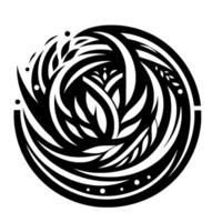Circular Black and White Botanical Mandala Featuring Swirling Leafy Forms, Abstract with Minimalist Aesthetic vector