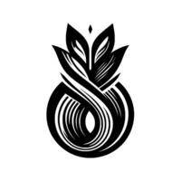 Abstract Black and White Illustration of a FloralInspired Symbol with Intertwined Lines and Geometric Elegance, set against a clean white background. vector