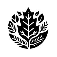 Circular black and white featuring a stylized leaf composition, evoking nature and organic forms, perfect for a nature brand. vector