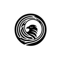 A sleek, circular emblem featuring a stylized black eagle head within an intricate, swirling , conveying strength. vector