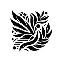 Abstract Black White Floral Pattern with Leaf, Dot, and Stripe Elements on a White Background, Symmetrical . vector