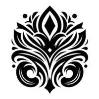 Symmetrical black and white floral with geometric accents, intricate pattern on white background. vector