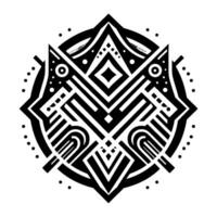 Geometric Black and White Mandala Featuring Symmetric Shapes, Decorative Elements, and a Modern Aesthetic. vector