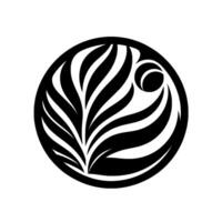 Stylized Black White Leafy within a Circle, Evoking Nature and Simplicity. A minimalist or emblem, evoking organic forms. vector