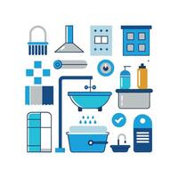 Artistic Icons of Fixtures and Bathtub Design vector