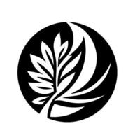 Stylized Black and White Leaf Enclosed in a Circle, Illustrating Natures Elegance and Simplicity. vector