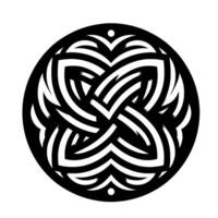 A symmetrical, intricate Celtic knot , rendered in high contrast black and white, enclosed within a circular frame, evoking harmony. vector